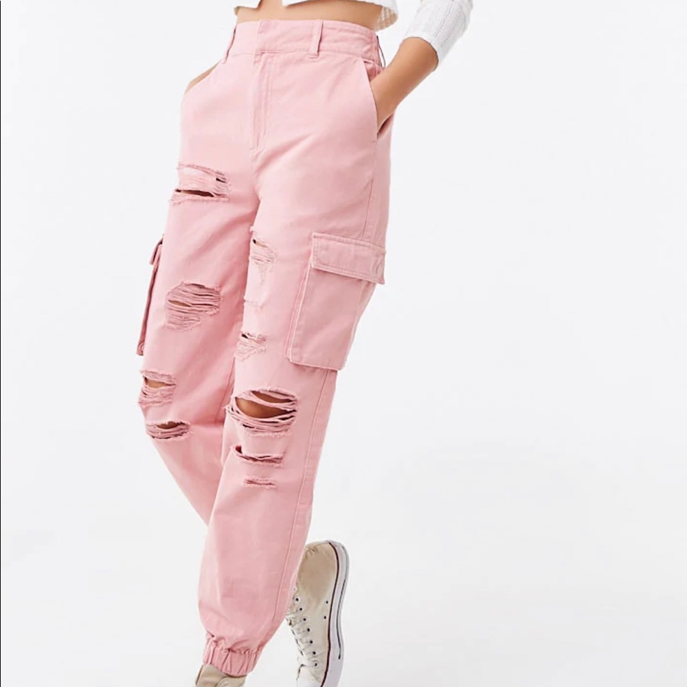 Forever 21 Women Pant/Ankle Woven Pink/White